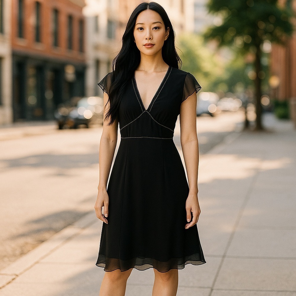 ABS by Allen Schwartz Black Dress V Neck Size 4